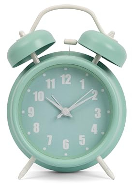 GIFTMARKET – Reloj Despertador analógico silencioso. Despertador de mesilla Verde. Reloj Despertador de Doble Campana con luz Nocturna. Sin Tic-TAC. 11,7 cm x 16 cm