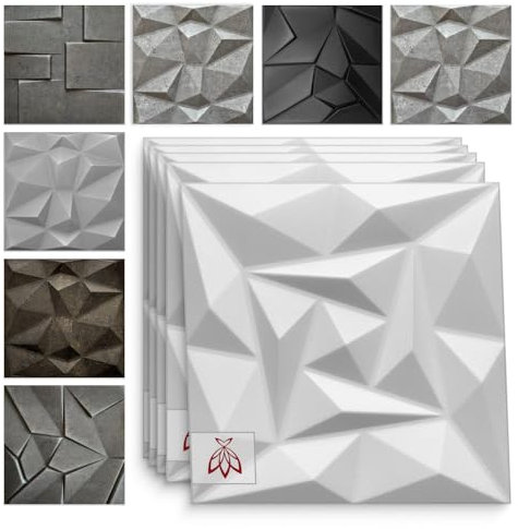Eurodeco 3D Wandpaneele - 3D Wandverkleidung Paneele - Dekoren Deckenpaneele - Wanddeko Platten - Wandtattoos aus Polystyrol XPS Styropor - 50 x 50 cm, 3 mm Stärke, Weiß Quarz, 16 Stück (4m²)