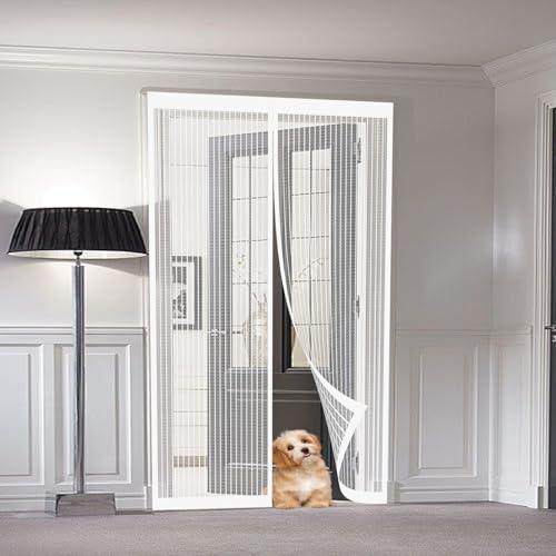 Zanzariera Magnetica 80 x 225 cm Zanzariera Magnetica per Porte Anti Zanzare Mosche Insetti Rete Fine Tenda, Bianco