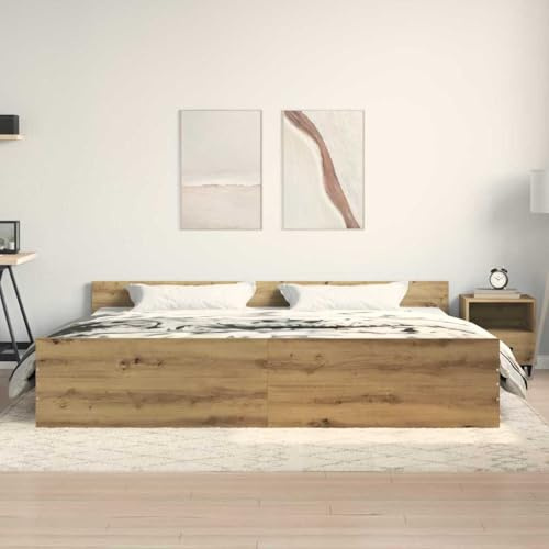 Qnhdfrt Lit en bois massif de chêne 200 x 200 cm - Cadre de lit en bois massif avec grain de bois - Design robuste pour deux personnes - Charge maximale : 280 kg