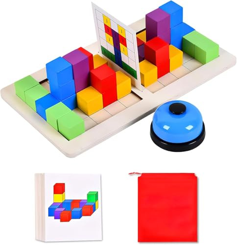 Puzzle di del in Legno, Cubo Puzzle puzzle bambini 4-6 anni Montessori Gioco Cubi Emozioni, Divertente Gioco da Tavolo per Famiglie 36 Carte Brainteaser Puzzle e 1 Campane