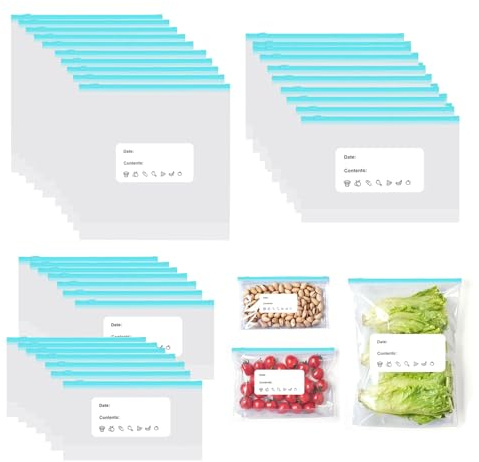 JINMINAMZ 45 Piezas Bolsas Congelación Reutilizables, Bolsas Zip Pequeñas, Mediano y Grande, Bolsa Nevera Plegable de Polietileno con Cierre Hermético para Almacenar Verduras, Frutas y Carne
