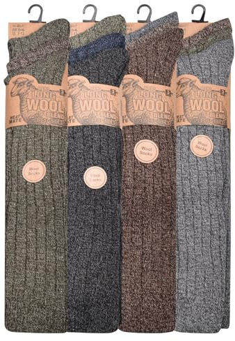 RUBAB 3 Pairs Mens Soft Thermal Premium Quality Long Wool Blend Boot Multipack Socks Assorted Colours Size UK 6-11 EU 39-46 (Assorted Color 3 Pairs)
