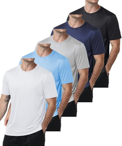 ZITY Rashguard - Confezione da 5 magliette a maniche corte da uomo, protezione UPF 50+, per sport acquatici, asciugatura rapida, traspiranti, per corsa, maglietta funzionale, L
