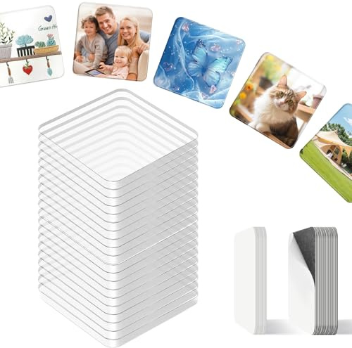 20 Stück Acryl Mini Kühlschrankmagnet Rahmen 5 x 5 cm Magnetisch Bilderrahmen mit Selbstklebender Rückseite Quadratischer Klares Kühlschrank Fotomagnete für Bastelarbeiten, Küche, Büro, Dekoration