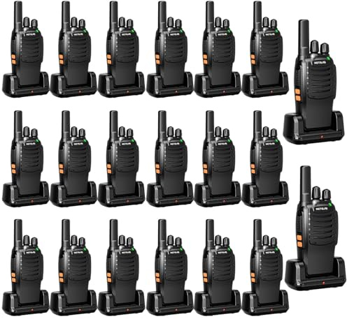 Retevis H-777 2 Way Radios Walkie Talkies Long Range, Rechargeable Two Way Radios, Hand Free Adults Walkie Talkies with Charging Base(Black, 20 Pack)