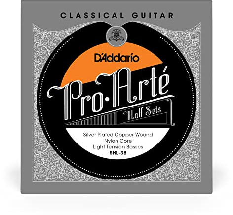 D’Addario Guitar Strings - Pro-Arte Nylon Guitar Strings - SNL-3B - Classical Guitar Strings - Half Sets, Light Tension, Silver Plated Copper-Nylon Core