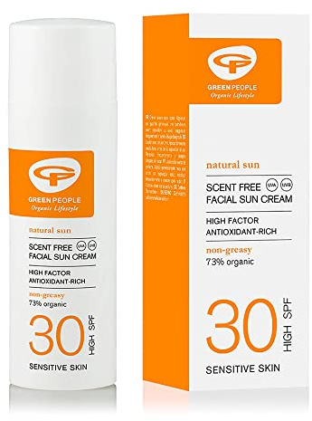 Green People Scent Free Facial Sun Cream SPF30 50ml | Natural, Organic SPF30 Face Sunscreen | Eczema Friendly, Sensitive Skin, Prickly Heat | Unscented, Non Greasy | Vegan, Cruelty Free