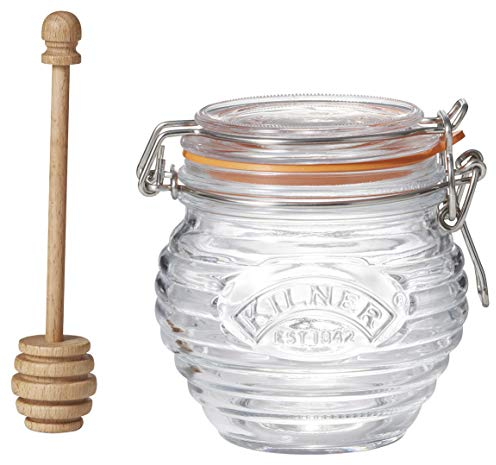 Kilner Glass Honey Pot with Dipper 0.4 Litre (400 ml) Airtight Storage Jar for Honey Treacle Syrup