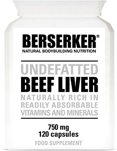 Berserker Desiccated Beef Liver Supplement 750mg per Capsule 120 Capsules, Un-defatted to Provide Full Absorption of Naturally Occurring Vitamins and Minerals Found in Beef Liver | Made in The UK