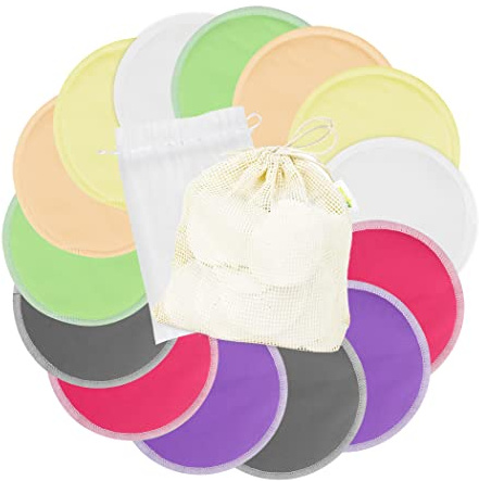 wegreeco Nursing Breast Pads (14 Pack)+Laundry Bag & Travel Storage Bag, 2 Sizes: 3.9/4.7inch - Washable & Reusable Breastfeeding Nursing Pads (Passion, Large, Daytime Use)