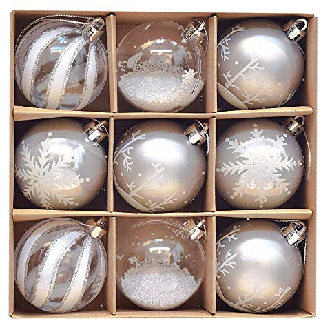 Victor's Workshop 9pcs 6cm Shatterproof Winter Baubles, Frozen Silver & White Christmas Ball Ornaments for Tree Decorations