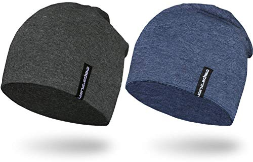 EMPIRELION 9 multifunktionale leichte Beanie-Mützen Running Skull Cap Radsport-Kappen Helmfutter Helm Unterziehmütze Schlaf Kappen für Herren Damen (Dunkelgraues Mel.+Stahlblaue Mel.)