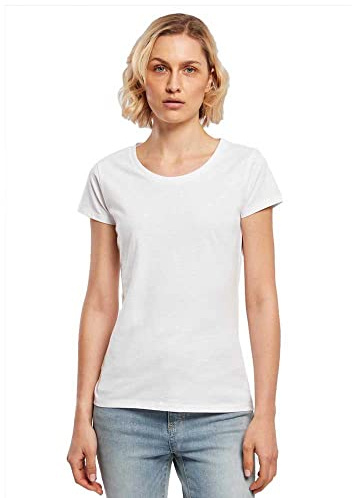 Build Your Brand Damen Basic Tee – Figurbetontes Baumwoll T-Shirt mit Rundhalsausschnitt & kurzen Ärmeln, ideal für Alltag, Freizeit & Veredelung,Weiß,M