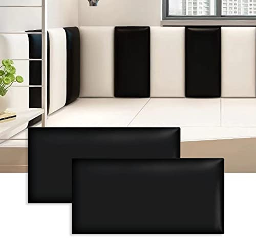 3D Anti-Collision Wall Padding for Kids, Peel and Stick Upholstered Wall Panels, Queen Headboard, Playroom Decorative Protection Panel, Pack of 2 Panels Sized 23.6” X 11.8” (Black)