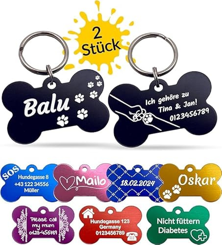 Unikat Branding | 2 Pezzi Medaglietta Cane Personalizzata | per Cani e Gatto | Targhetta Cane Con Incisione su entrambi i lati | Medagliette personalizzate | Medaglia Ossa | giallo | 38 mm