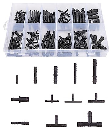 BELOMI Vacuum Connector Assortment, 113 Pcs Nylon Barbed Type Vacuum Tubing Connector Assortment Kit, Universal 12 Sizes Hose Tee Reducer and Straight Connectors, Vacuum Hose Line Fittings