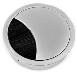 TecLines TKD002 Tisch Kabeldurchlass rund 80mm (Chrom matt), Kabeldose, Bürstendichtung, für mehrere Kabel