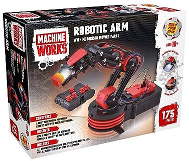 Machine Works MWRA01 Build Your Own Robotic Kit-Features Motorised Moving Parts, Grabber Arm, Wireless Control and Illumination, 175 Pieces, 10+ Years,Black,Medium