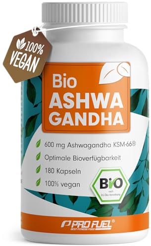 𝗕𝗜𝗢 Ashwagandha Kapseln 180x mit KSM-66 Bio-Ashwagandha - 600 mg Ashwagandha-Wurzelextrakt in Bio-Qualität - laborgeprüft mit Zertifikat - Vorrat für 3 Monate