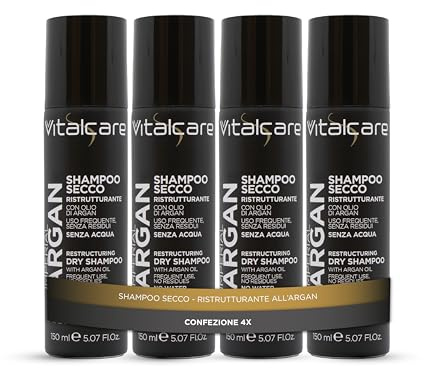 Vitalcare | Imperial Argan - Shampoo Secco Ristrutturante, con Olio d'Argan, Ravviva e Rinforza i Capelli Senza il Bisogno dell'Acqua, 4 Flaconi da 150 ml