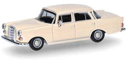 Herpa modellbil Mercedes-Benz 200 stjärtfena, creme, miniatyr i skala 1:87, samlarföremål, tillverkad i Tyskland, modell av plast
