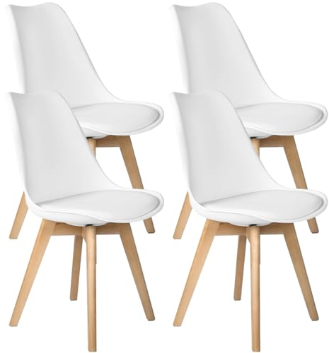 T-LoVendo Pack de 4 Sillas Comedor Nórdico, Sillas de Cocina Nórdicas con Patas de Madera Maciza de Haya y Asiento Acolchado y Tapizado, Respaldo Ergonómico