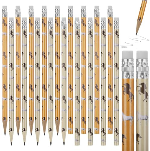 JIANTA 20 st blyertspennor, trä Träpennor HB med suddgummi, hästmönster Träblyertspennor med 2 slipmaskiner i rostfritt stål, för barn, studenter, lärare, kontor, skolmaterial, teckning, skrivning