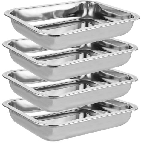 LOPYXBR 4 teglie da forno in acciaio inox, 27 x 20 x 4,8 cm, pirofila rettangolare in acciaio inox, teglia da forno per cuocere, arrostire, servire