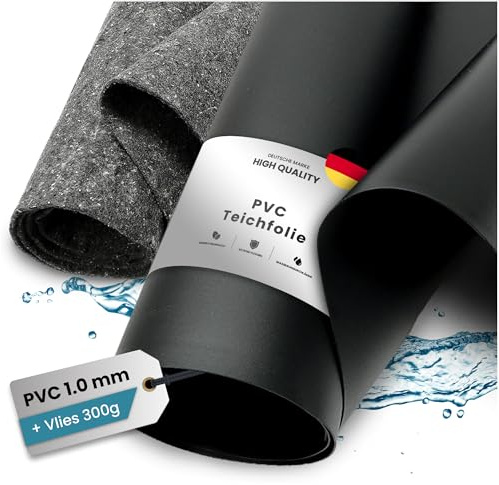 TeichVision - PVC Teichfolie - Stärke 1 mm - 8 m x 6 m und Teichvlies 300g / PVC Folie schwarz mit separatem passendem Vlies in grau