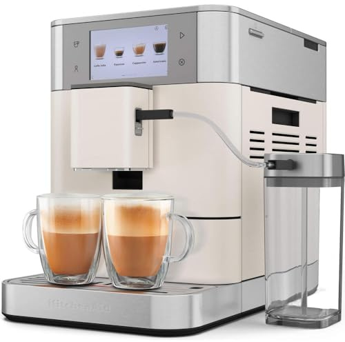 KitchenAid Kaffeevollautomat Maschine 5KES8558EPL, KF8, Heißgetränke von Espresso bis Cappuccino, automatischem Aufschäumen und Erwärmen von Milch, mit Milchbehälter (Weiss)