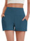 PINSPARK Gym Shorts Damen Laufshorts Hohe Taille Sport Hose Sportshorts Running Sporthose Bauchkontrolle Fitness Yoga Hosen Sommer Sport Shorts Weites Bein Jogginghose mit 2 Handytasche Dunkelblau M