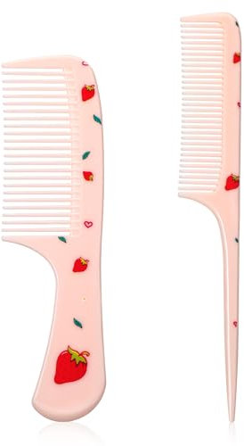Cobee 2 Pcs Rat Tail Comb Set With Parting Tip - Small Pink Plastic Portable for Kids Toddler Hairdressing - Wet and Dry Hair