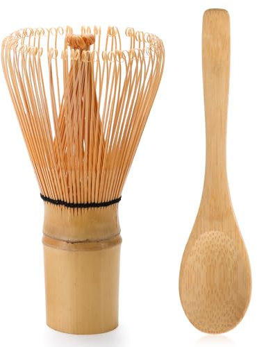 DiDiBirDi Fouet à matcha en bambou fabriqué à la main, mélangeur à matcha traditionnel japonais, cuillère, 100 % fait main à partir de bambou naturel (2 pièces)