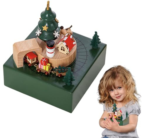 Boîte de Musique de Noël - Train magnétique, Bois Artisanal léger | Décoration rotative à Collectionner pour Les intérieurs, Cadeau Exclusif pour Les familles et Les Amoureux de l'artisanat des fêtes