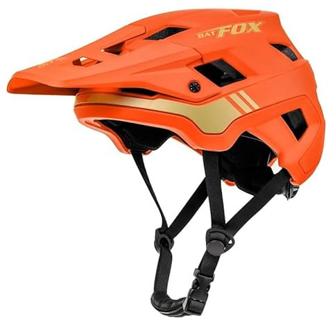 BATFOX Fahrradhelm Mountainbike-Helm für Herren Damen Erwachsene Jugend, belüfteter Fahrradhelm für MTB Rennrad, atmungsaktiver Helm für BMX Skateboard Rollschuhlaufen Dirt Bike, verstellbar (Orange