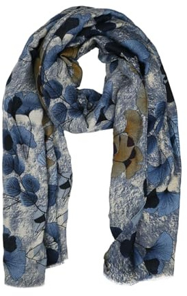 LUMBERJACK Sciarpa da Donna Morbida in Viscosa, Fantasia Floreale e Foglie, Azzurro e Blu, Elegante e Calda, Con Scatola Regalo