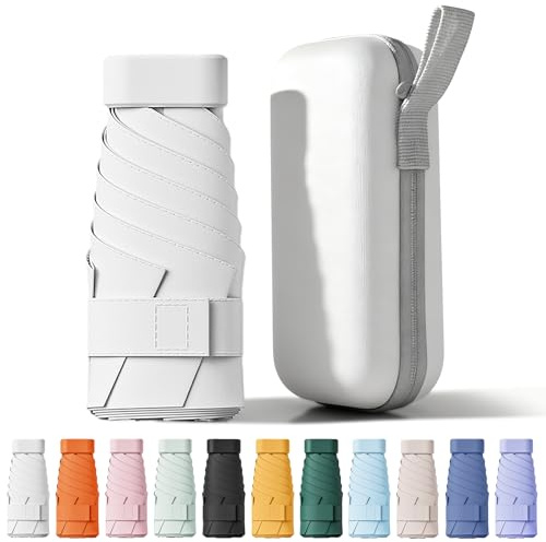 FWHFNB Litet paraply, Mini Fickparaply, Vikbart Reseparaplyer, Anti-Uv-Paraplyer för Regn, UPF 50+, Bärbar Lätt Kompakt Lätt, För Kvinnor Män, Vit