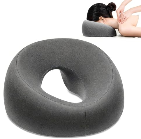 Wapasezyar Cuscino massaggiante testa foro, cuscino massaggiante per culla facciale a forma di U, cuscino ergonomico per il viso con rivestimento rimovibile, poggiatesta massaggiante per letto grigio