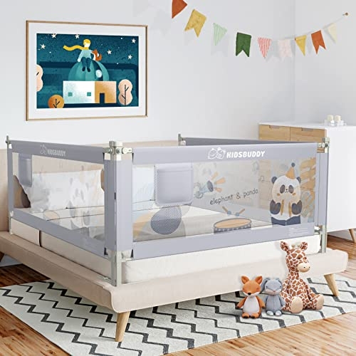 Huracan Barrera de cama para bebé, 150 cm, altura ajustable, protección contra caídas para bebés y niños, barrera de protección para cama infantil y cama de padres, barandilla plegable para cuna