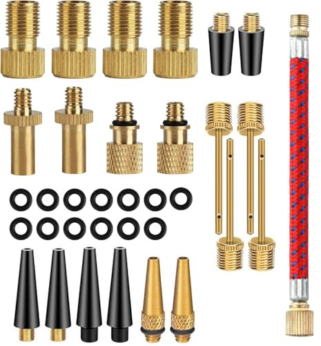 dravix Embout Pompe à Vélo, 33 Pièces Adaptateur Valve Vélo avec Aiguille Gonflage Ballon et Tuyau Flexible, Adaptateur de Pompe à air pour Compresseur Pompe, Boîte de Rangement Incluse