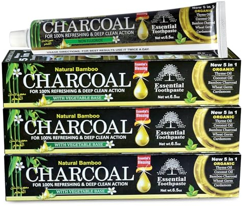 Organic Bamboo Charcoal Toothpaste 100% Natural Teeth Whitening 3 Pack Oral Care - 6.5 oz