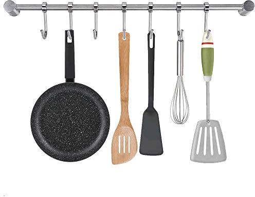 NACTECH Porta Utensili da Cucina Bagno in Acciaio Inox Barra Porta Mestoli, Padelle, Tazze, Ombrelli, con 7 Gancio Mobili Binario da Parete