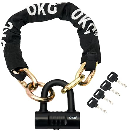 OKG Heavy Duty Bike Lock, Black, 8 lb, 2.6ft x 1/2 in (12mm) Thick Cut Proof Chain Combo 18mm Small U Lock, Ideal for Motorcycles, ATVs, Mopeds or Garage Security
