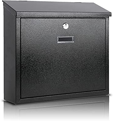 xydled Mail Boxes with Key Lock,Locking Mailbox Wall Mounted,Security Mailbox with Lock and Key,Large Capacity,Steel Cover Metal Postbox for House,14.2X 4X 12.6 Inch, Black