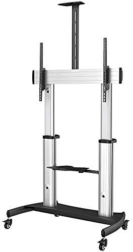 StarTech.com Pied TV Mobile - Chariot Support Télé Robuste Écrans 60-100 100kg - Support TV Écran Plat sur Pied Roulettes - Hauteur Réglable - Support Télévision Universel + Étagères (STNDMTV100)