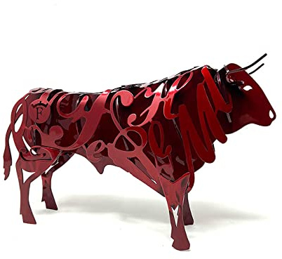 Escultura Toro Bravo DE FORJA - Escultura Metálica Hecha a Mano - Toro - Figura de Hierro Decorativo para la Decoración del Hogar (Obra de Artesanía) (Rojo Cristal)