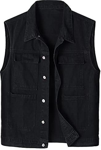Btmpmcs Chaleco de Denim para Hombre Clásico Chaqueta de mezclilla sin Mangas Chalecos de Motorista Vaquero al Aire Libre Chaqueta De Vaquero de Algodón Con Capucha