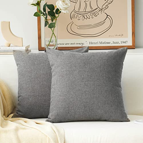 Home Brilliant Pack of 2 Cushion Cover for Sofa, Dark Grey Large Cushion Covers 60cm x 60cm for Couch Patio, Textured Lined Linen Cushion Protector, 24inch, Dark Grey