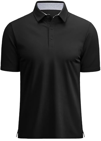 MAGCOMSEN Black Polo Shirts for Men Short Sleeve Golf Shirts Cotton Polo Shirts Classic Fit Tennis Polo Summer Casual Collared Shirt T Black, L